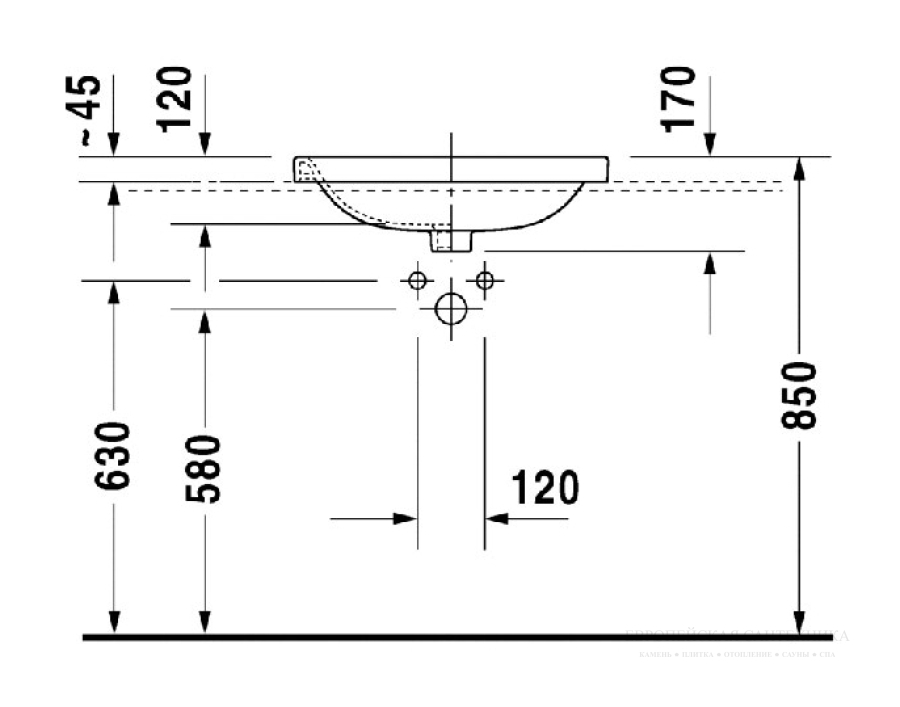 Раковина Duravit DuraStyle встраиваемая сверху, 560х455 мм, 1 отверстие под смеситель, цвет белый с покрытием WonderGliss - изображение 4