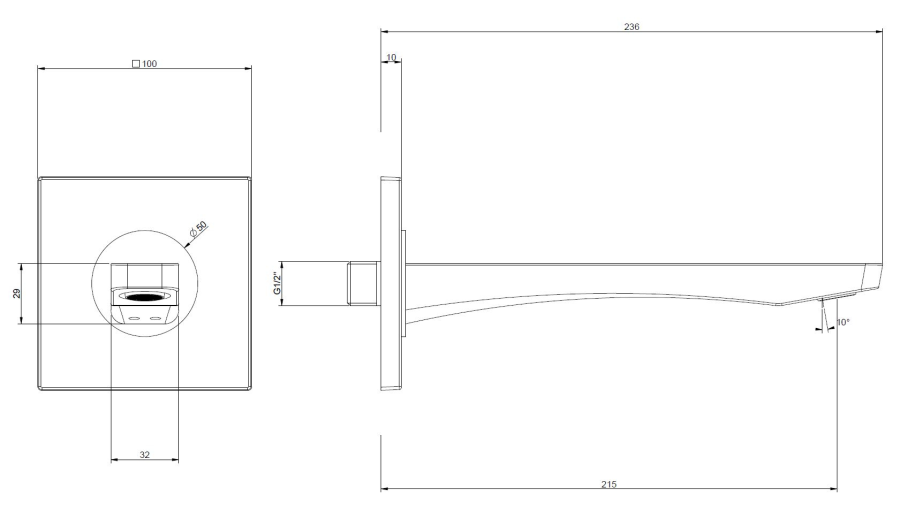 Излив Gessi Rilievo, настенный, средней длины, 236 мм, цвет Finox Brushed Nickel - изображение 1