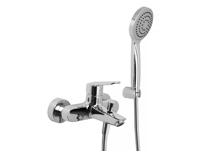 На изображении товар Смеситель для ванны Carlo Frattini Spot с душевым комплектом, внешнего монтажа, цвет хром от официального представителя в Москве