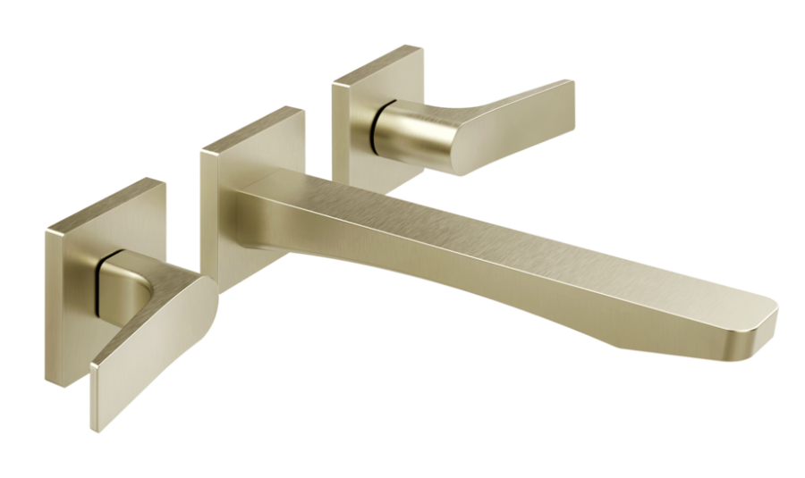 Смеситель для раковины Gessi Rilievo, на 3 отверстия, средний изливом, без донного клапана, внешние части, цвет Brass Brushed PVD