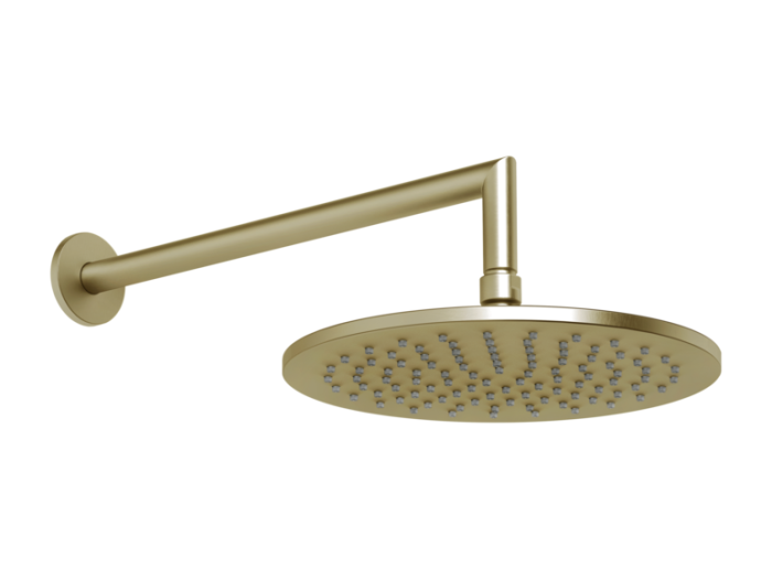 На изображении товар Верхний душ Gessi Anello, Ø250 мм, шарнирный с настенным держателем, цвет Brass Brushed PVD от официального представителя в Москве