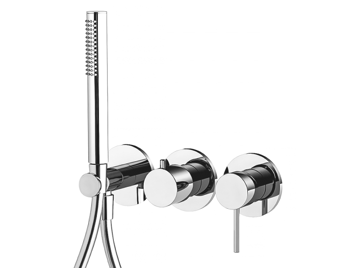 На изображении товар Смеситель для душа термостатический Carlo Frattini Fimatherm встраиваемый на 2 источника с ручным душем, внешняя часть, цвет белый матовый от официального представителя в Москве