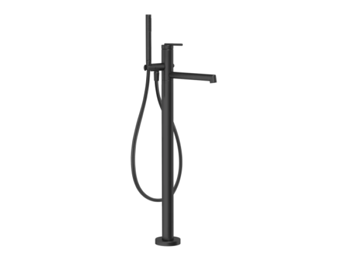На изображении товар Смеситель для ванны Gessi Ingranaggio, напольный, с ручным душем, встраиваемый, цвет Matte Black от официального представителя в Москве