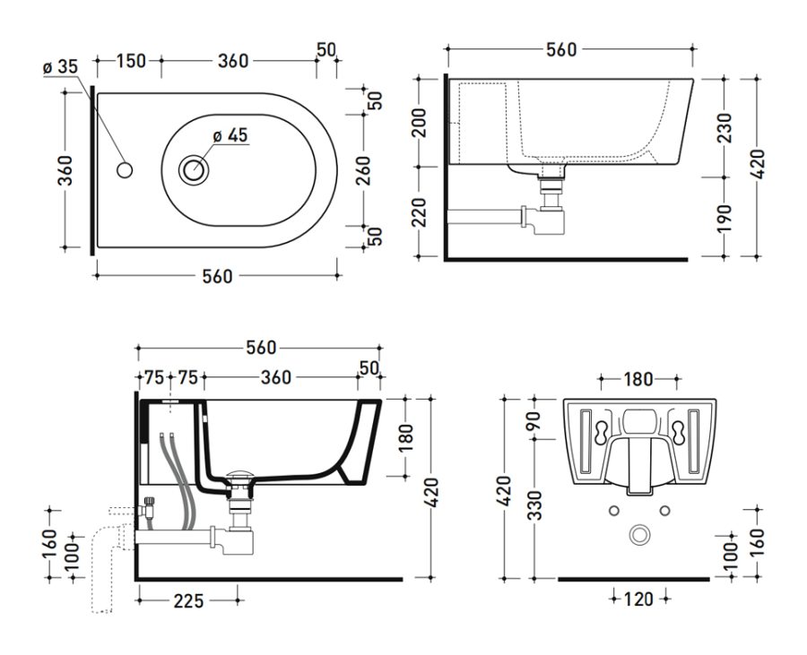 Биде Flaminia Link, подвесное, 560х360 мм, с 1 отверстием для смесителя, цвет Latte - изображение 5