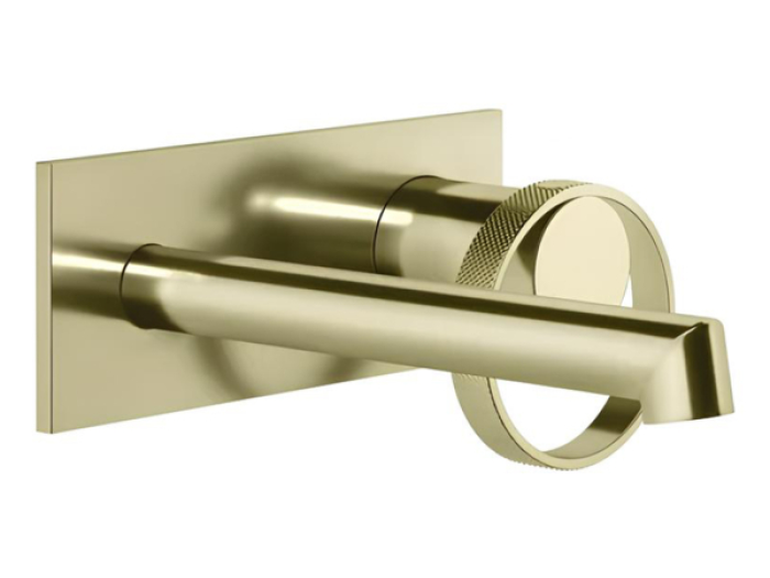 На изображении товар Смеситель для раковины Gessi Anello, встраиваемый, настенный, с коротким изливом, без донного клапана, внешняя часть, цвет Brass PVD от официального представителя в Москве