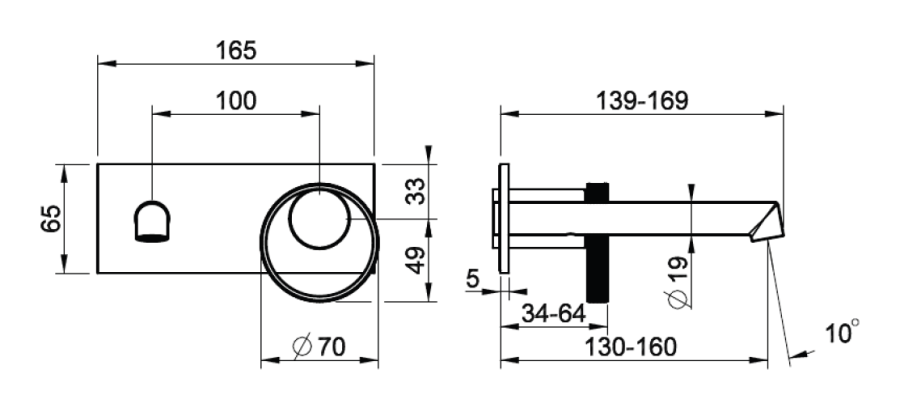 Смеситель для раковины Gessi Anello, встраиваемый, настенный, с коротким изливом, без донного клапана, внешняя часть, цвет Brass PVD - изображение 1