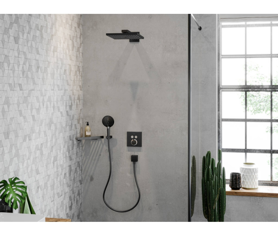 Термостатический смеситель для душа Hansgrohe ShowerSelect E, внешняя часть, для 2-х потребителей, цвет Хром черный шлифованный - изображение 1
