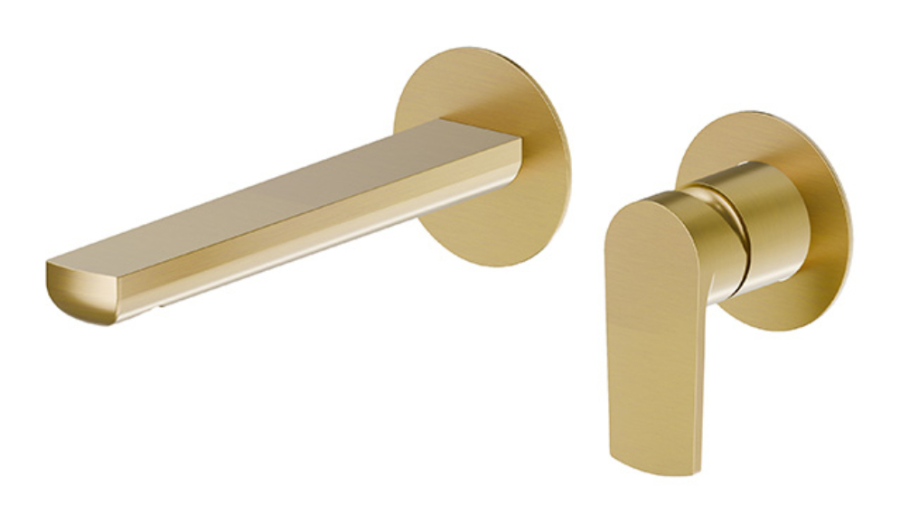 Смеситель для раковины Newform Haka, настенный, на 2 отверстия, без донного клапана, внешняя часть, цвет PVD Br. Gold