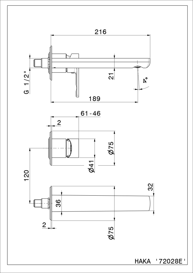 Смеситель для раковины Newform Haka, настенный, на 2 отверстия, без донного клапана, внешняя часть, цвет PVD Br. Gold - изображение 2