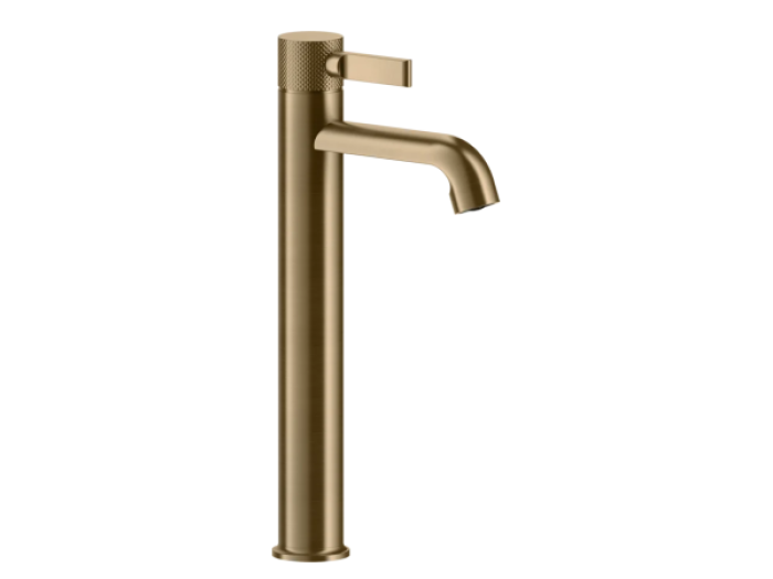 На изображении товар Смеситель для раковины Gessi Inciso, высокий, без донного клапана, цвет Warm Bronze Brushed PVD от официального представителя в Москве