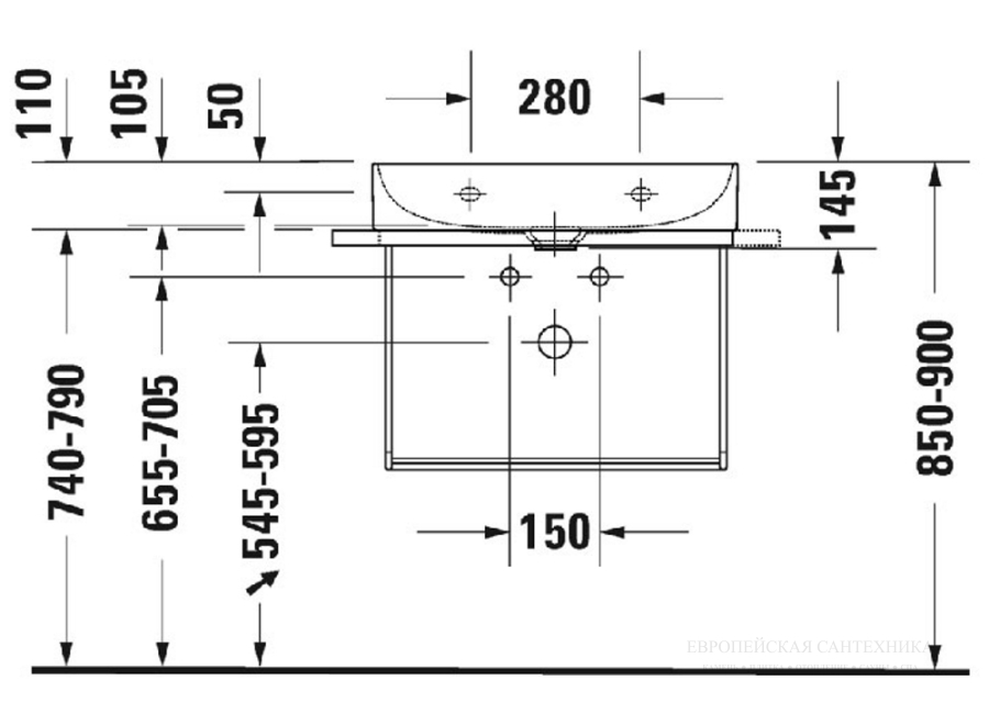 Раковина Duravit DuraSquare компакт, для мебели, 600x400 мм, без перелива, без отверстий под смеситель, цвет белый c покрытием WonderGliss - изображение 9