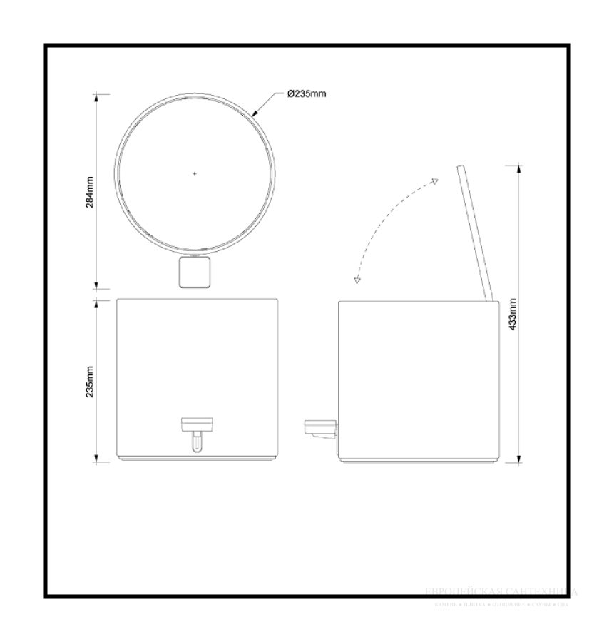 Ведро Decor Walther Bar TE 50 MINI для мусора, напольное, с педалью и крышкой soft-close, Ø235х230 мм, металл, цвет чёрный матовый - изображение 2