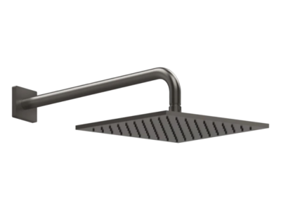 На изображении товар Верхний душ Gessi Rilievo 250х250 мм, шарнирный, для настенного крепления, с защитой от известкового налёта, Н-163 мм, цвет Black Metal Brushed PVD от официального представителя в Москве