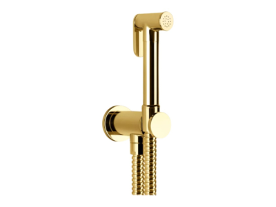 На изображении товар Гигиенический душ Gessi Tondo, с лейкой, шлангом, шланговым подсоединением и держателем лейки, ширина 52 мм, цвет Gold PVD от официального представителя в Москве