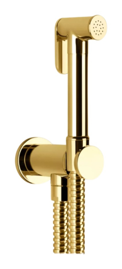 Гигиенический душ Gessi Tondo, с лейкой, шлангом, шланговым подсоединением и держателем лейки, ширина 52 мм, цвет Gold PVD