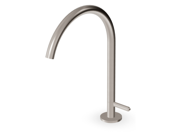 На изображении товар Смеситель для раковины Zucchetti Isy22, однорычажный, с аэратором, высокий поворотный излив, цвет Brushed Nickel от официального представителя в Москве