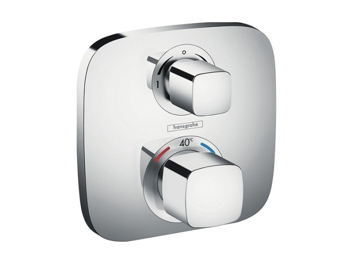 На изображении товар Термостат встраиваемый Hansgrohe Ecostat E, с запорным вентилем на 2 потребителя, внешняя часть, цвет хром от официального представителя в Москве