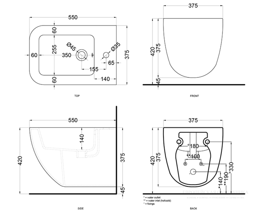 Биде Cielo Shui Comfort подвесное 375x550 мм, Lavagna - изображение 4