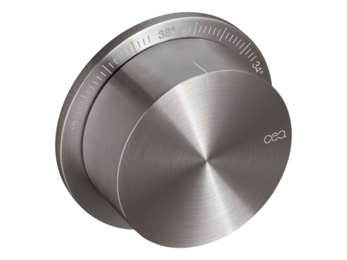 На изображении товар Термостат CeaDesign Cross, настенный, встраиваемый, Ø 65х35 мм, внешняя часть, сталь, цвет сатинированная нержавеющая сталь от официального представителя в Москве