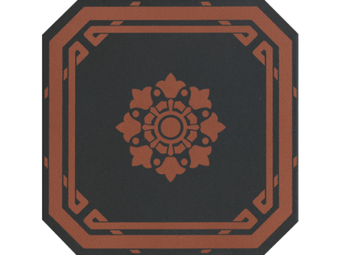 На изображении товар CERAMICHE GRAZIA Керамогранит OLD ENGLAND OTTAGONO DECORO BLACK 20X20 CHESTER от официального представителя в Москве