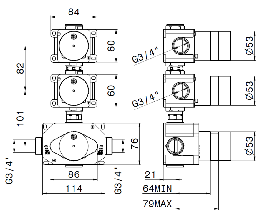 Скрытая часть Newform, для термостата, с 2-мя запорными вентилями - изображение 1