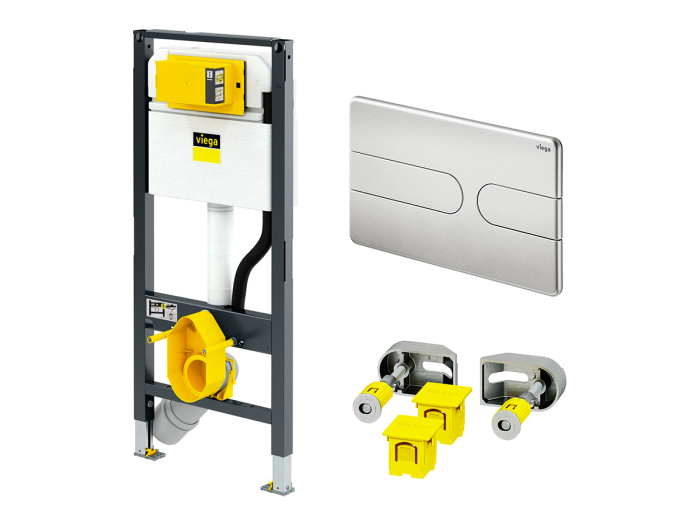 На изображении товар Инсталляция Viega Prevista Dry для подвесного унитаза с клавшей Visign for Style 23, 1120 х 500 мм, цвет хром от официального представителя в Москве