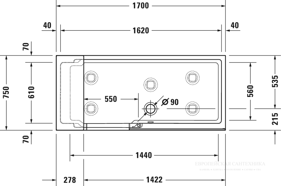 Ванна с душевой перегородкой Duravit Shower+Bath, 1700 x 750 мм, цвет белый - изображение 13