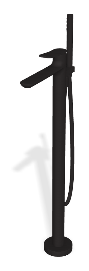 Смеситель для ванны Carlo Frattini Flo, напольный, с переключателем, ручным душем, гибким шлангом хромалюкс 1500 мм, от пола до аэратора Н-783 мм, внешняя часть, цвет чёрный матовый