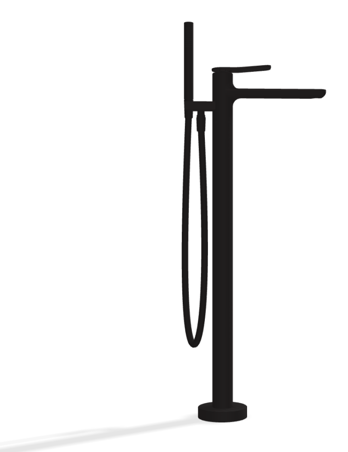 Смеситель для ванны Carlo Frattini Flo, напольный, с переключателем, ручным душем, гибким шлангом хромалюкс 1500 мм, от пола до аэратора Н-783 мм, внешняя часть, цвет чёрный матовый - изображение 2