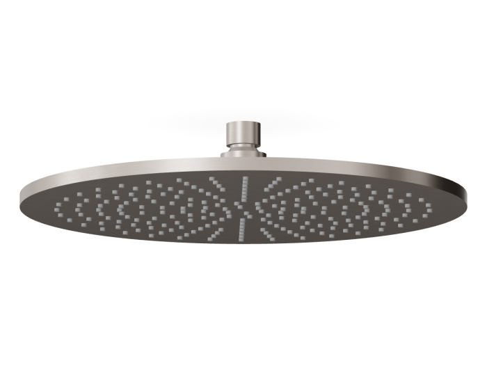 На изображении товар Верхний душ из латуни Zucchetti ? 300 мм, фиксированная струя с системой защиты от накипи, толщина 8 мм, цвет Brushed Nickel от официального представителя в Москве