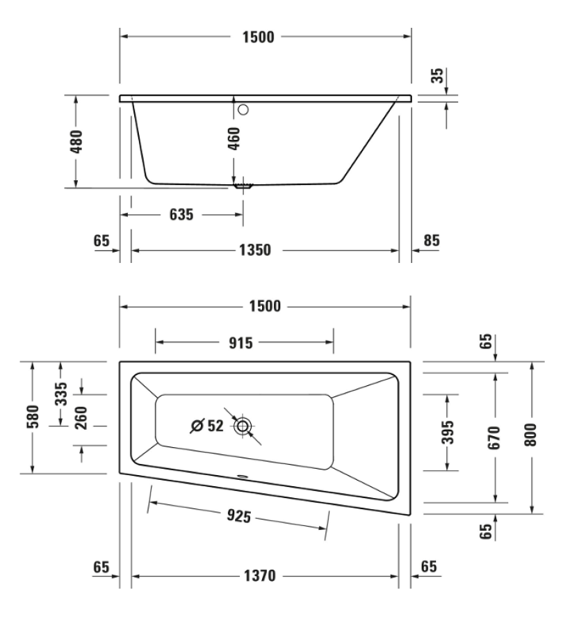 Ванна Duravit Duravit No.1 встраиваемая, 1500x800 мм, трапеция, правый наклон, цвет белый - изображение 8