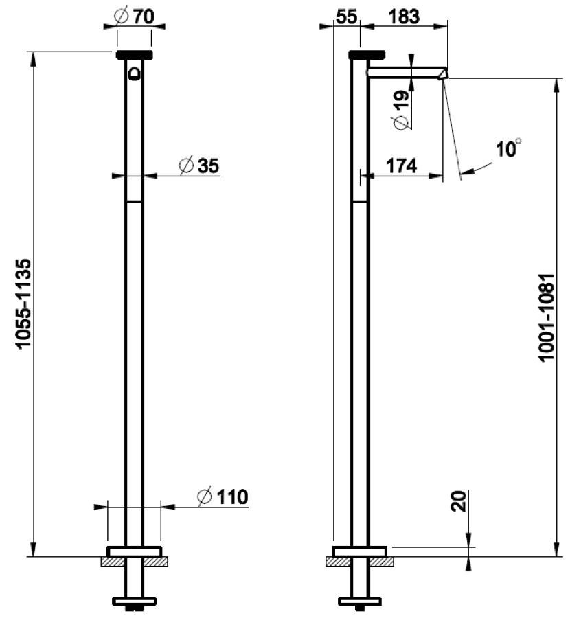 Смеситель для раковины Gessi Anello, встраиваемый, напольный, 70x238 мм, внешняя часть, цвет Finox Brushed Nickel - изображение 1