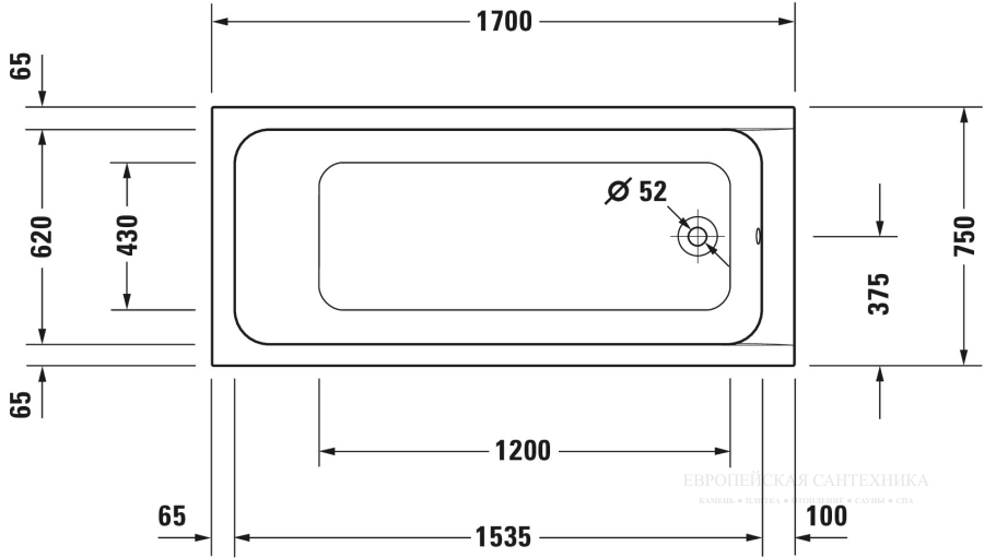 Ванна  встраиваемая Duravit D-Code, 1700 x 750 мм, акриловая, цвет белый - изображение 15