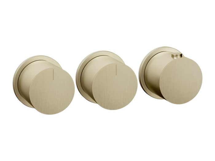 На изображении товар Термостат Gessi Tondo, настенный, с 2 независимыми выходами, встраиваемый, цвет Brass Brushed PVD от официального представителя в Москве