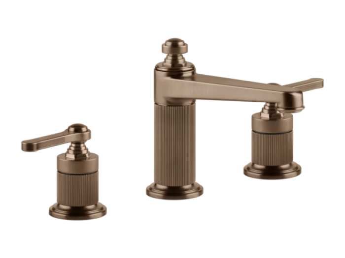 На изображении товар Смеситель для раковины Gessi Venti20, на 3 отверстия, средний, с донным клапаном, цвет Copper Brushed PVD от официального представителя в Москве