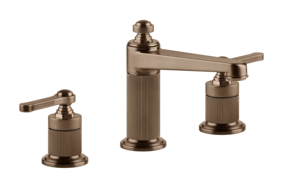 Смеситель для раковины Gessi Venti20, на 3 отверстия, средний, с донным клапаном, цвет Copper Brushed PVD
