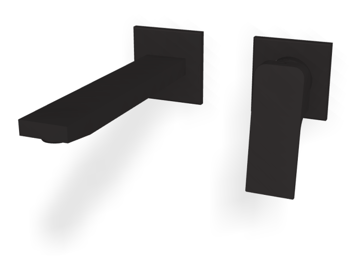 На изображении товар Смеситель для раковины Carlo Frattini Fit, настенный, с донным клапаном Click-Clack, излив 200 мм, внешняя часть, цвет чёрный матовый от официального представителя в Москве