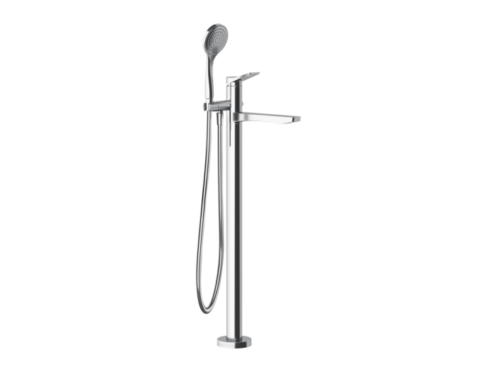 На изображении товар Смеситель для ванны Gessi Rilievo, напольный, с душевой лейкой, внешняя часть, цвет Chrome от официального представителя в Москве