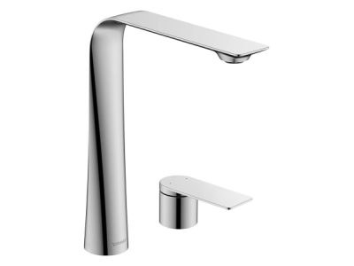 На изображении товар Смеситель для раковины Duravit D.1 XL высокий, на 2 отверстия, рычаг-рукоятка, цвет хром от официального представителя в Москве