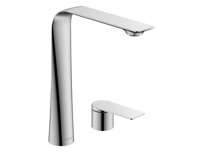 На изображении товар Смеситель для раковины Duravit D.1 XL высокий, на 2 отверстия, рычаг-рукоятка, цвет хром от официального представителя в Москве