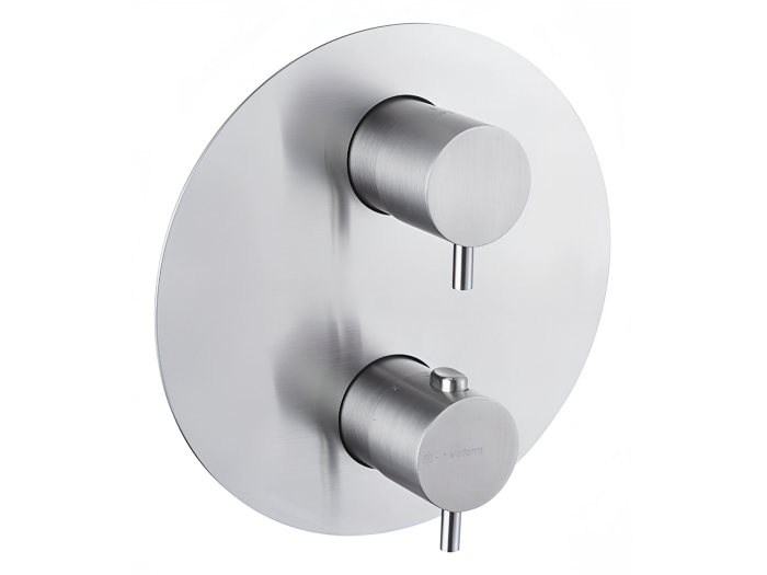 На изображении товар Термостат для душа Newform X-steel 316, встраиваемый, ручка установки температуры и запорный вентиль, внешняя часть, цвет Stainless steel от официального представителя в Москве