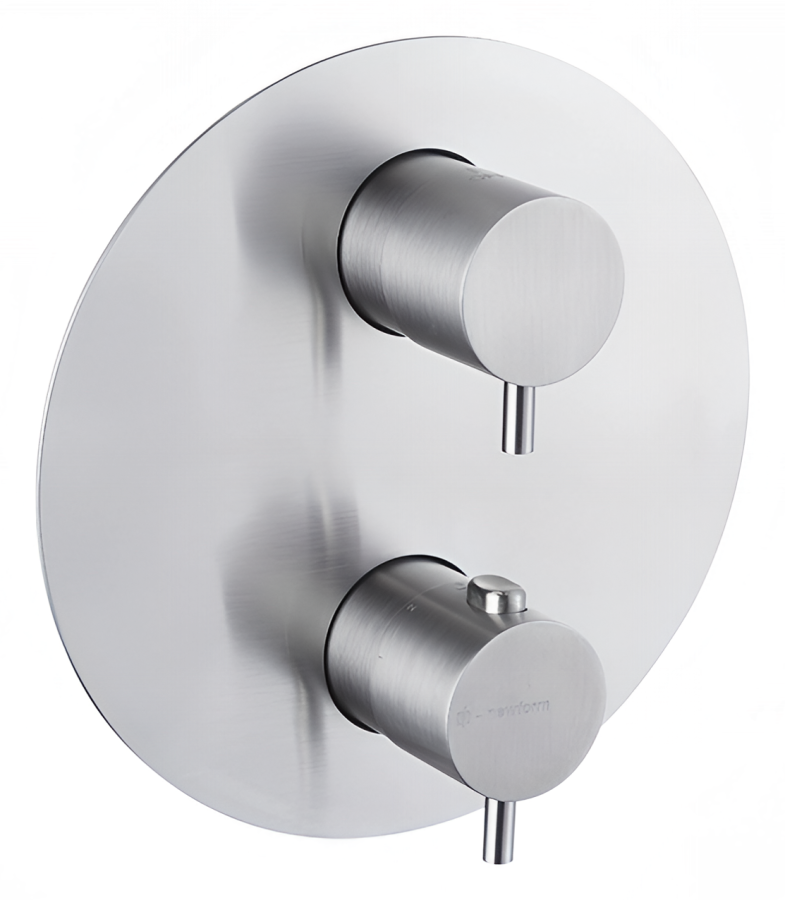 Термостат для душа Newform X-steel 316, встраиваемый, ручка установки температуры и запорный вентиль, внешняя часть, цвет Stainless steel