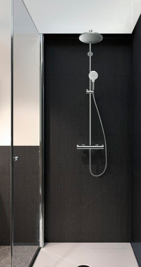 Душевая система Hansgrohe Crometta S 240: термостат, стойка, верхний душ, лейка ручная, шланг, цвет хром - изображение 2