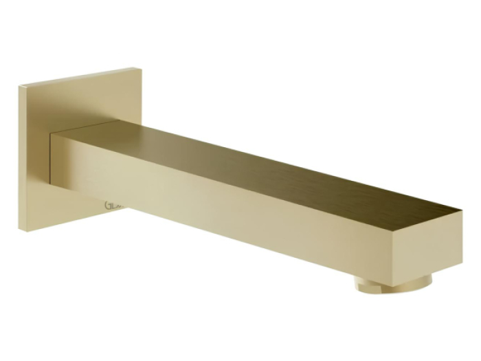 На изображении товар Излив для ванны Gessi Inverso, 180 мм, настенный, цвет Brushed Brass PVD от официального представителя в Москве