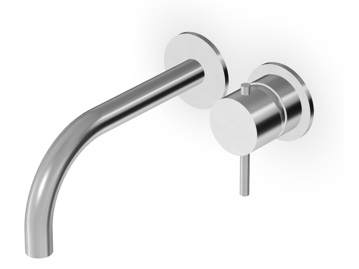 На изображении товар Смеситель для раковины Zucchetti Helm, однорычажный, встраиваемый, излив 175 мм, внешняя часть, цвет сталь матовая нержавеющая от официального представителя в Москве