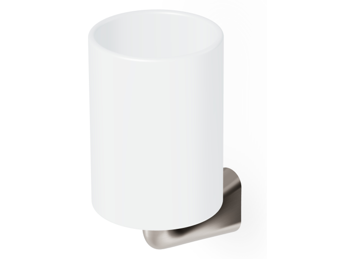 На изображении товар Стакан Zucchetti Medameda, для зубных щёток, настенный с держателем, металл/керамика, цвет никель шлифованный/белый матовый от официального представителя в Москве