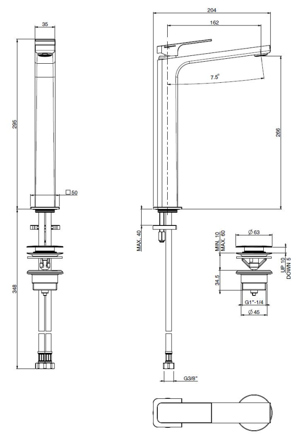 Смеситель для раковины Carlo Frattini Fit, высокий, c донным клапаном Click-Clack, 2 гибкими шлангами, Н-295 мм, цвет чёрный матовый - изображение 3