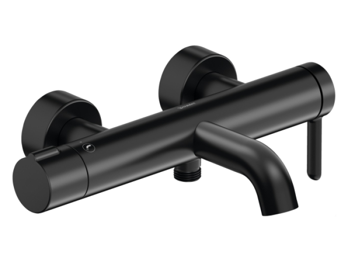 На изображении товар Смеситель для ванны Duravit C.1 настенный, с изливом 189мм, цвет чёрный матовый от официального представителя в Москве