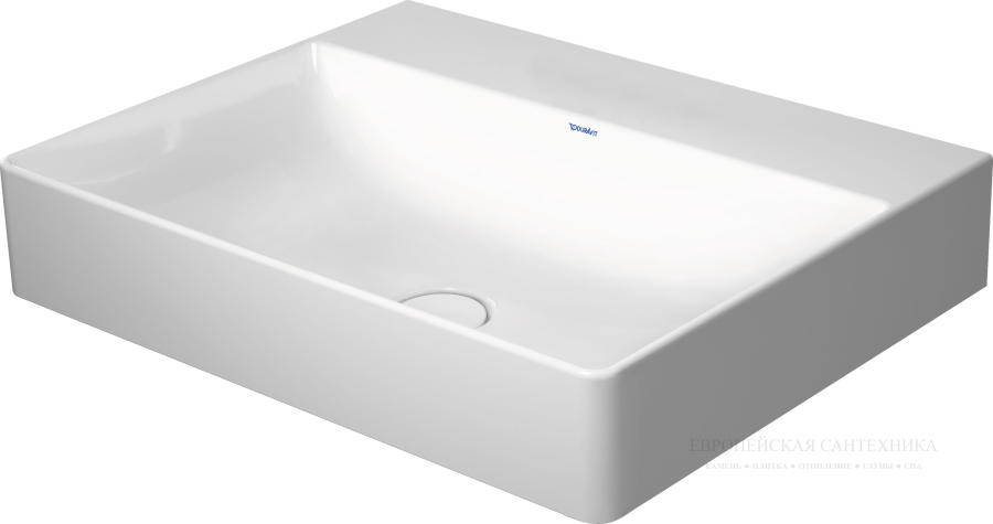 Раковина Duravit DuraSquare с шлифованным низом, 600x470 мм, без перелива, без отверстий под смеситель, цвет белый c покрытием WonderGliss