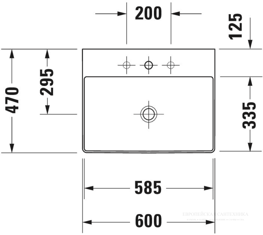 Раковина Duravit DuraSquare с шлифованным низом, 600x470 мм, без перелива, без отверстий под смеситель, цвет белый c покрытием WonderGliss - изображение 5